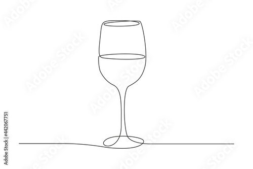 Continuous one line drawing of Wine glass. Drink in cup in simple linear style. Editable stroke. Black and white vector illustration
