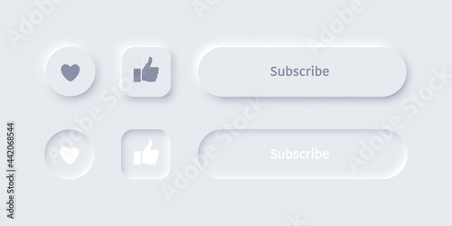 Neumorphic button sliders for brightness, volume or color for mobile menu, navigation. Simple elegant Vector neumorphism trendy designs element UI components isolated on white background.