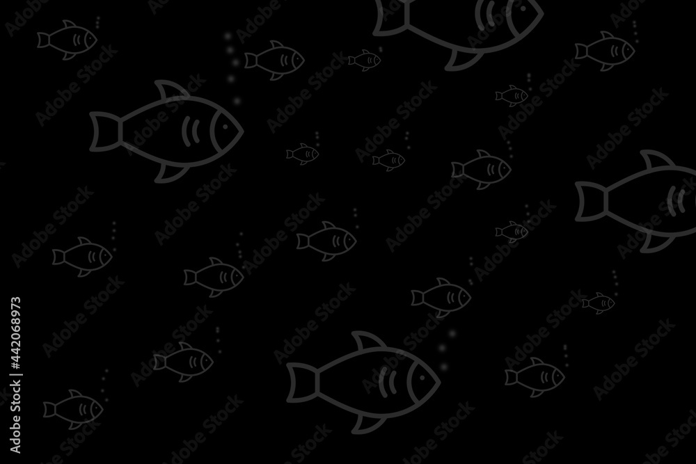 Schwarzer Hintergrund oder Banner mit Symbolen von Fischen im Wasser Schwarzer Hintergrund oder Banner mit Symbolen von Fischen im Wasser