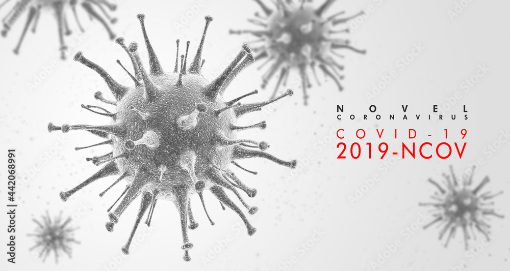 Obraz premium Novel Coronavirus (2019-nCoV). Virus Covid 19-NCP. Coronavirus nCoV denoted is single-stranded RNA virus. Background with cells Corona virus. 3d illustration.