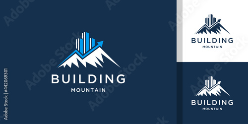 Mountain building logo. with up arrow