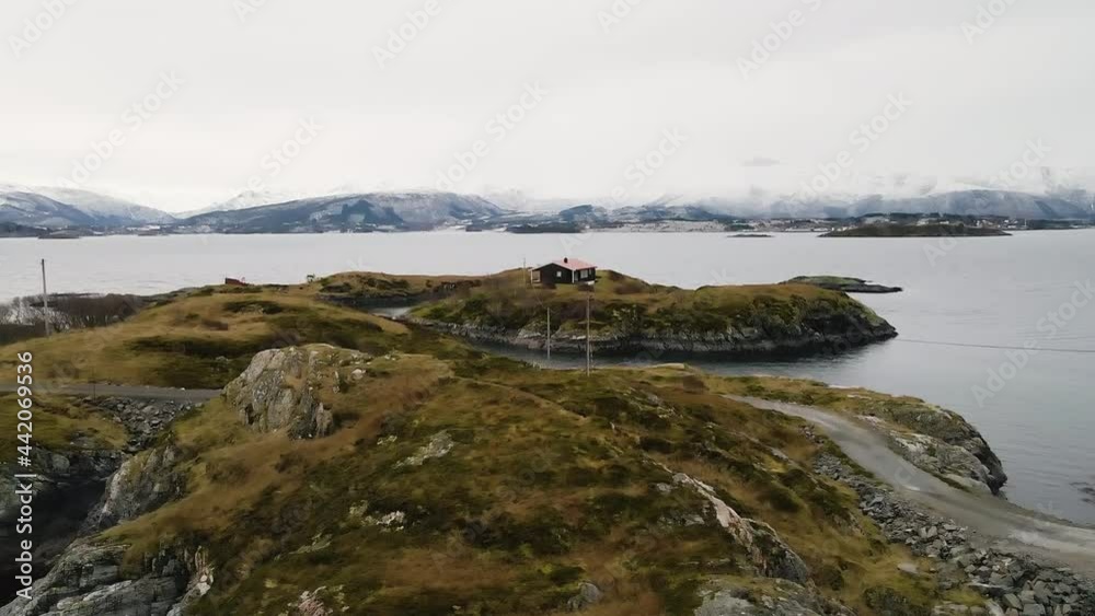 Hytte Cabin - Summerhouse On An Island With A Seascape Of Atlantic Ocean In Norway. - aerial