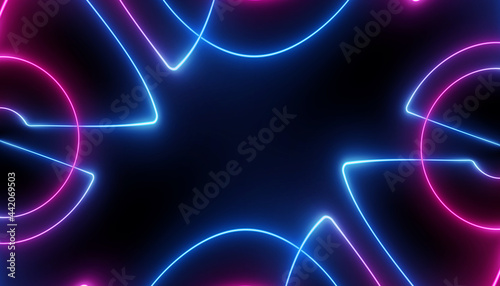 neon blue pink futuristic ultraviolet energy curvy glowing lines laser tunnel Sci-Fi black high resolution background with space for text or logo