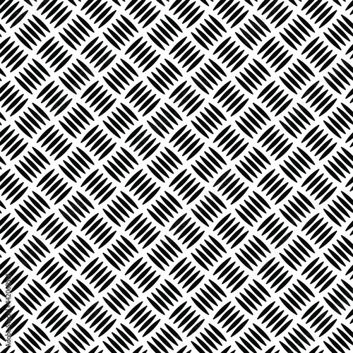 Metal chequer plate illustration. Five bar diamond checker plate. Seamless black and white geometric ornamental vector pattern no.10