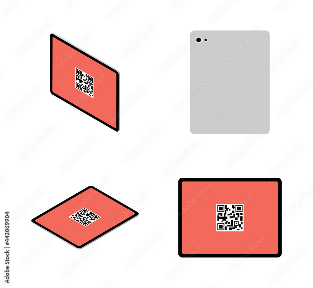 Four angles 3d tablet computers set - qr code screen