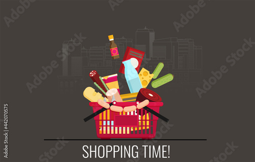 Flat design colorful vector illustration concept for grocery delivery