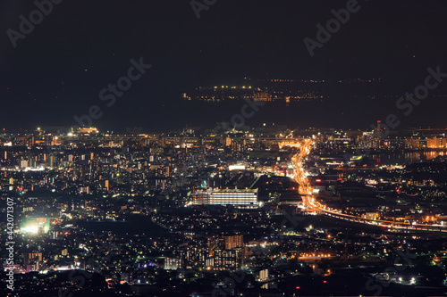 米ノ山展望台から見た福岡の夜景 福岡県篠栗町 Night view of Fukuoka seen from Komenoyama Observatory Fukuoka-ken Sasaguri town