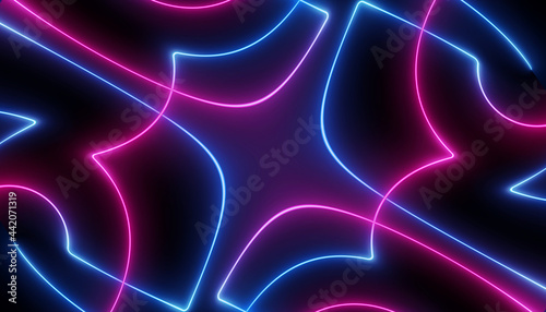 neon blue pink futuristic ultraviolet energy curvy glowing lines laser tunnel Sci-Fi black high resolution background with space for text or logo