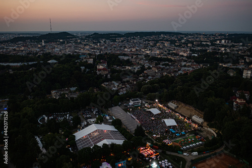 Leopolis Jazz Fest 2021. Stage dedicated to Eddie Rosner. Picnic zone. Aerial view from drone photo