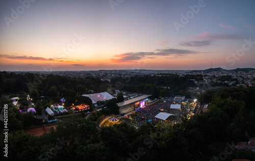 Leopolis Jazz Fest 2021. Stage dedicated to Eddie Rosner. Picnic zone. Aerial view from drone