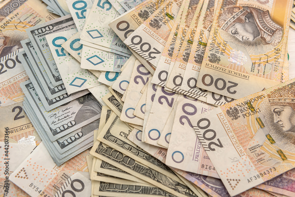 Dollars And Polish Zloty PLN As Business Finance Background Stock Photo polish-currency-conversion-currency-exchange-rates