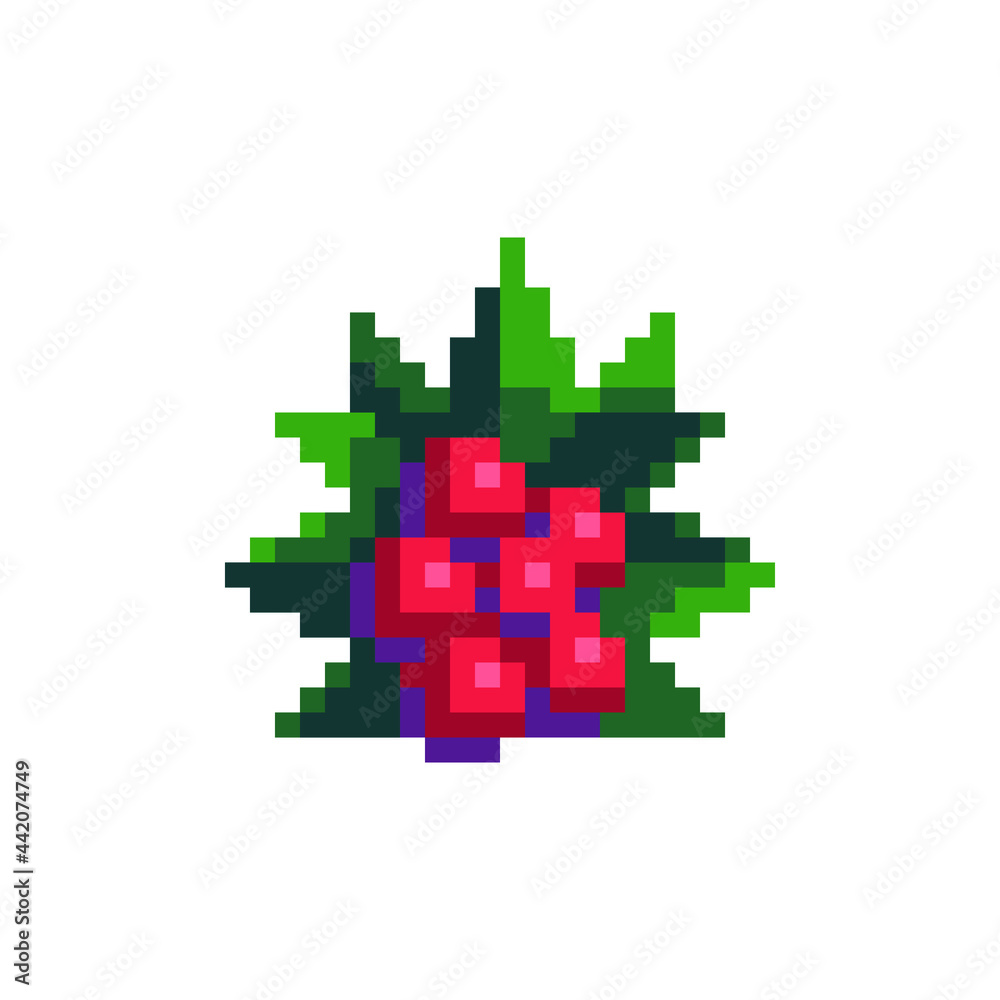 Berry logo pixel art icon. Isolated vector illustration. Game assets 8-bit sprite. Design for stickers, web, mobile app.