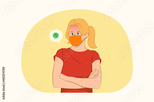 Sick young woman wear face mask concept
