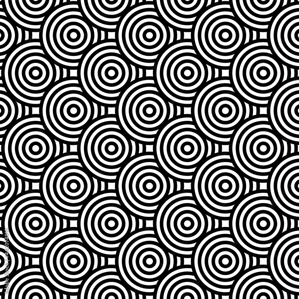 Japanese Traditional Seamless Pattern. circle black on white background.Design for fabric,print,product,tiles,packaging,wallpaper,clothing,wrapping.Vector illustration