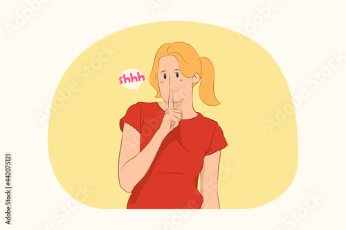 Young secret woman made a silent gesture concept