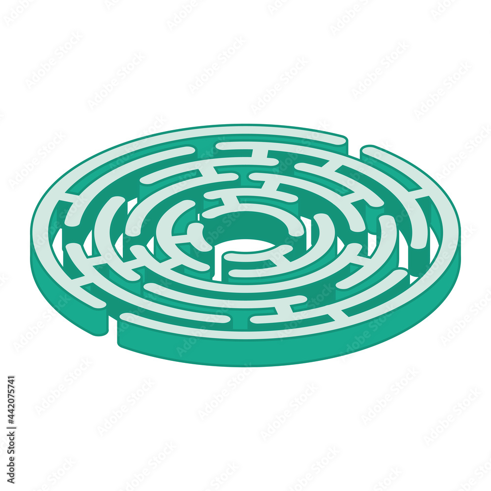 Circle Isometric Labyrinth Isolated on White Background. Outline Maze. Circle Isometric Labyrinth Isolated on White Background. Outline Maze.