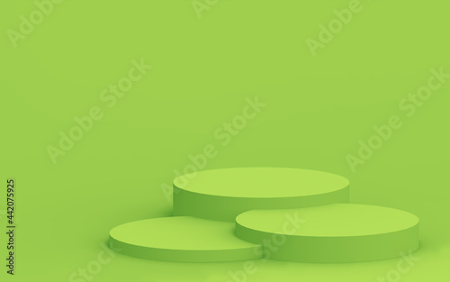 Abstract 3d green color cylinder podium minimal studio background.