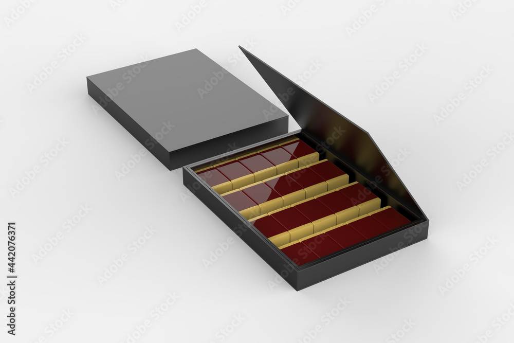 Box of Chocolate Sweets isolated on white background. 3d illustration Box of Chocolate Sweets isolated on white background. 3d illustration