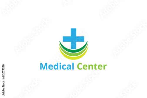 medical logo with a green buffer underneath. logo for medical, health, clinic, pharmacy, etc.