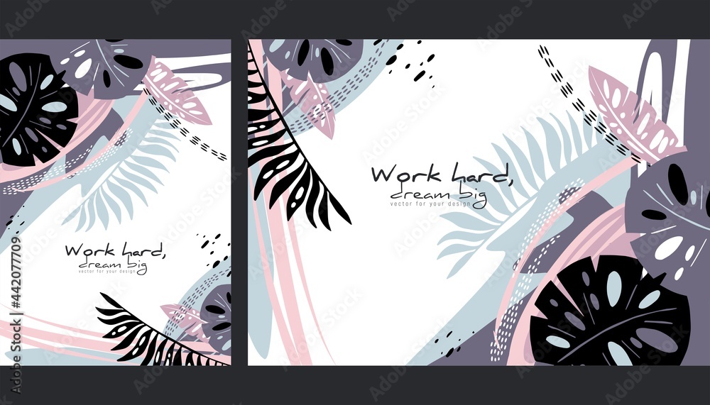 Fototapeta premium Set of trendy abstract creative and art templates with floral and painting elements. Design for notebook, banner, cover, wallpaper, posters and other