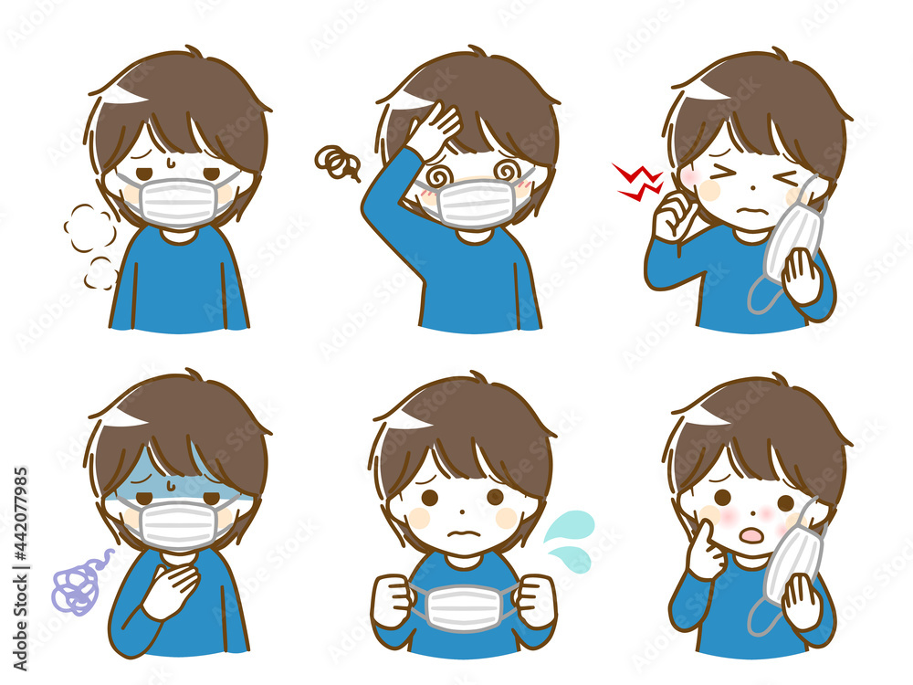 マスクがつらい幼い少年