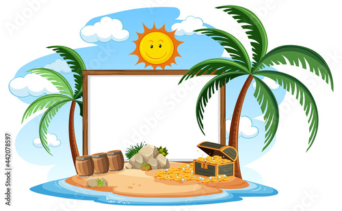 Pirate Island with blank banner template isolated