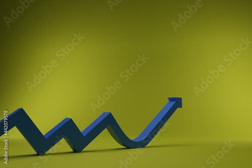3D growth chart arrow with studio background. concept for business leadership with strategic planning and management idea. 3D rendering