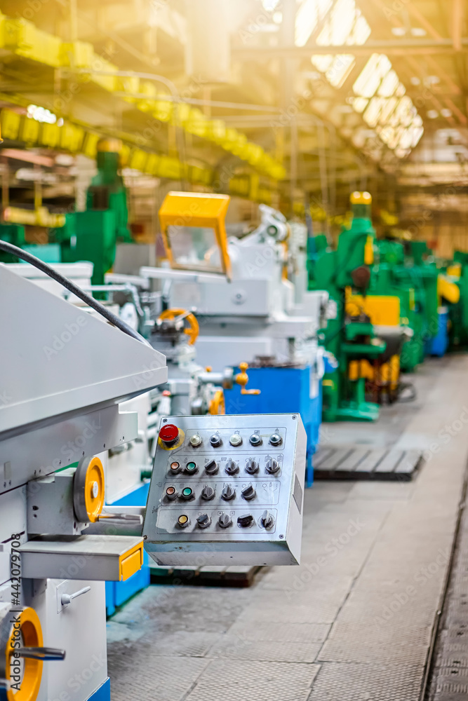Manufacturing Concepts. Main Control Unit of Machine Assembling Workshop Located Inside of Modern Industrial Enterprise.