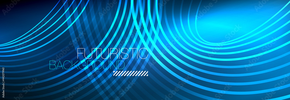 Dark abstract background with glowing neon circles. Trendy layout template for business or technology presentation, internet poster or web brochure cover, wallpaper Dark abstract background with glowing neon circles. Trendy layout template for business or technology presentation, internet poster or web brochure cover, wallpaper
