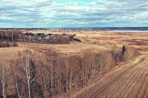 autumn panorama drone, landscape in autumn nature top view