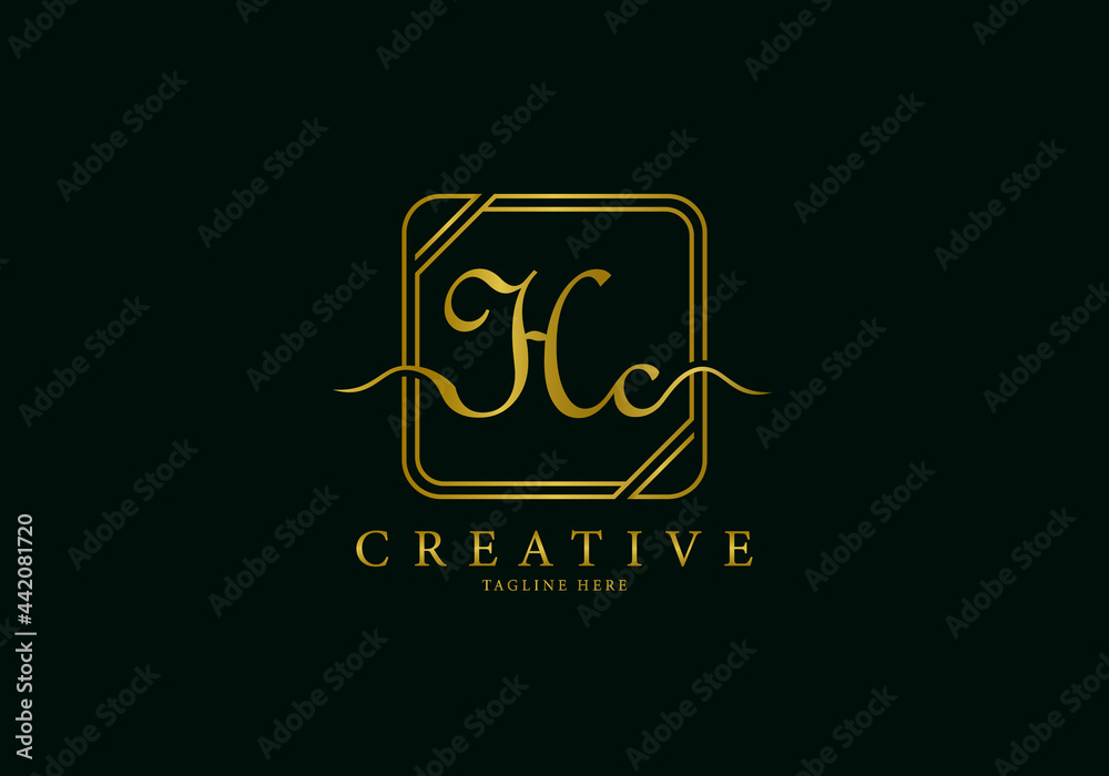 Initial HC Letter Golden Square Signature, Luxury Logo. Initial HC Letter Golden Square Signature, Luxury Logo.