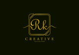 Initial RK Letter Golden Square Signature, Luxury Logo.