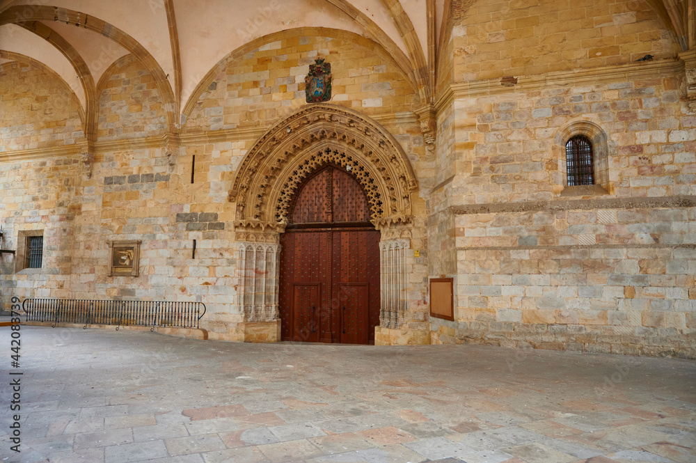 View of the vaulted arcade sheltering the east door of the Catedral de Santiago in the Old Town (Casco Viejo)  Bilbao