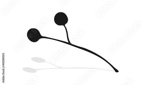 A branch silhouette with a shadow in the style of a doodle. Vector illustration, isolated on white background. Floral design