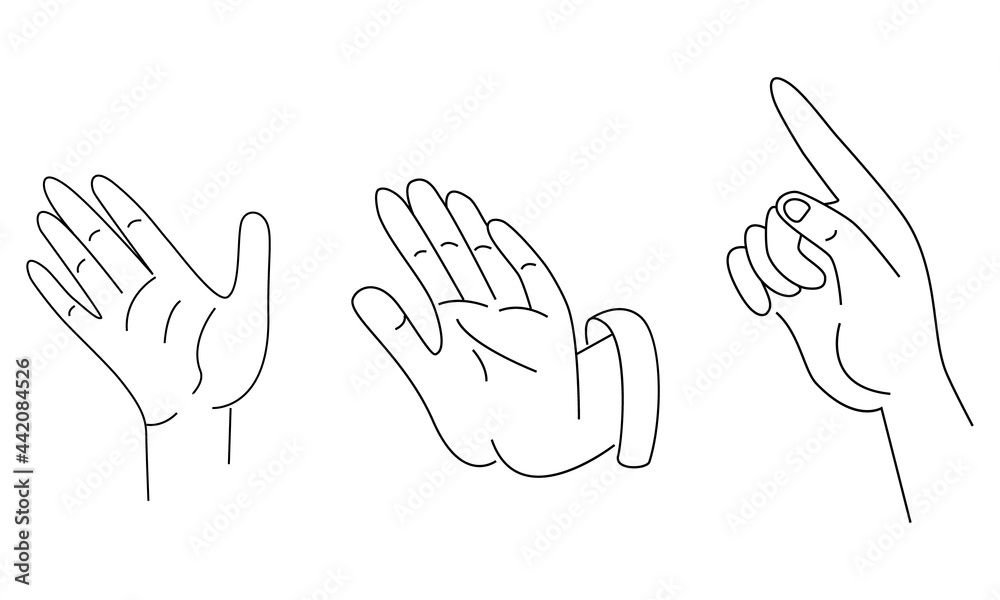 Set of hand gestures in outline. Vector illustration isolated on a white background. Set of hand gestures in outline. Vector illustration isolated on a white background.