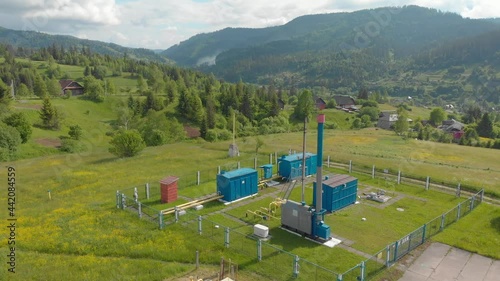 Gas pipeline in the mountains aerial drone view