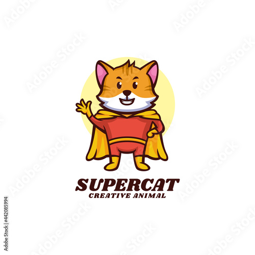 Vector Logo Illustration Super Cat Mascot Cartoon Style.