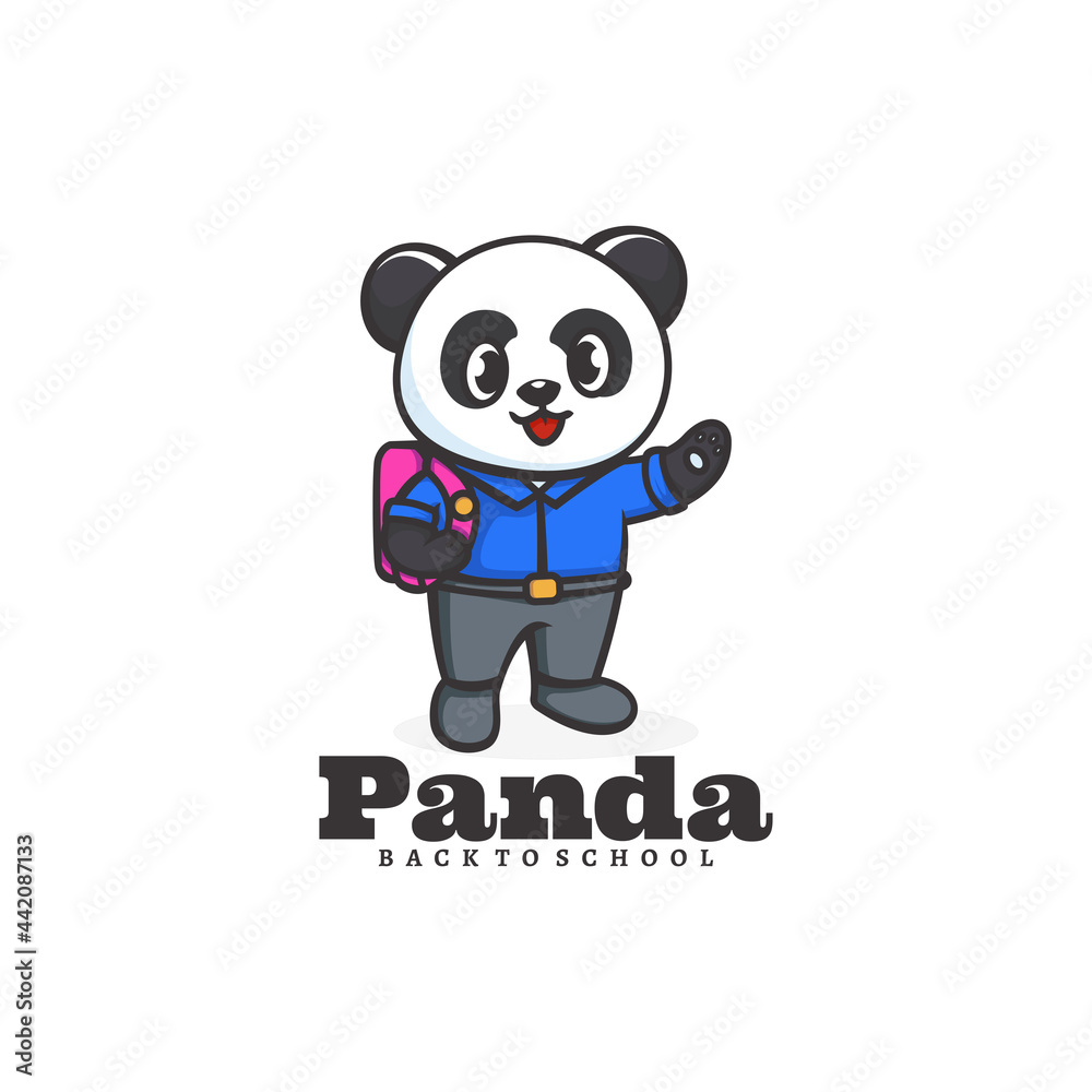 Vector Logo Illustration Panda School Mascot Cartoon Style.
