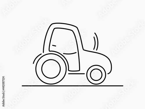 Vector drawing of a tractor with lines on a white background.