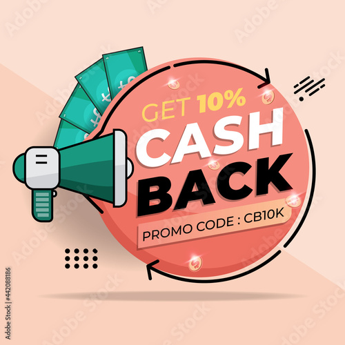 Cash back promotion sale discount 10% with promo code space. promotion sale concept, promotion illustration design