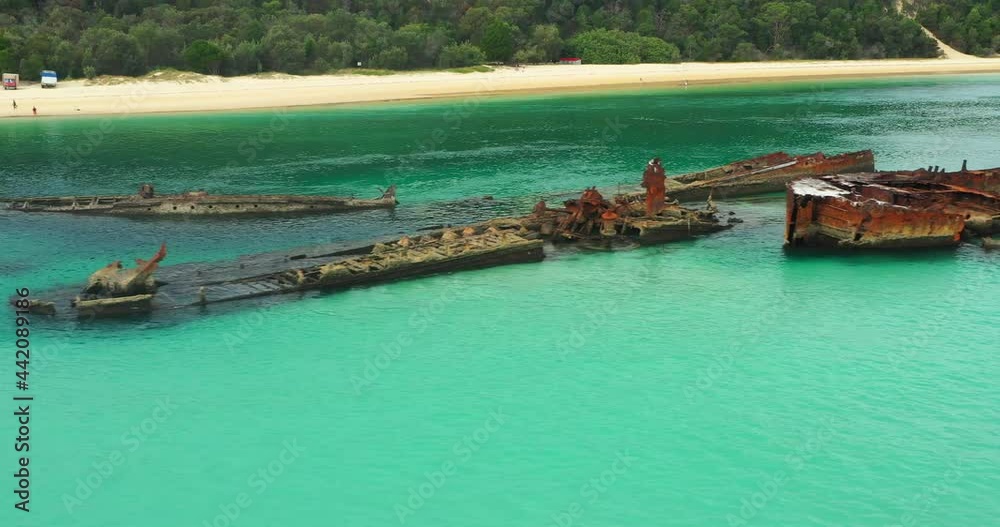 Shipwrecks made into dive site, Clear water, beautiful Queensalnd, Australia Moreton Island, Drone footage Shipwrecks made into dive site, Clear water, beautiful Queensalnd, Australia Moreton Island, Drone footage