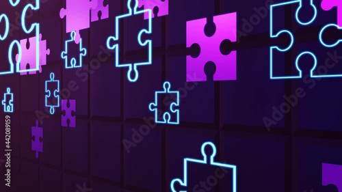 Neon 3D Flying Puzzles Gradient 4K Looped  Background Animation 