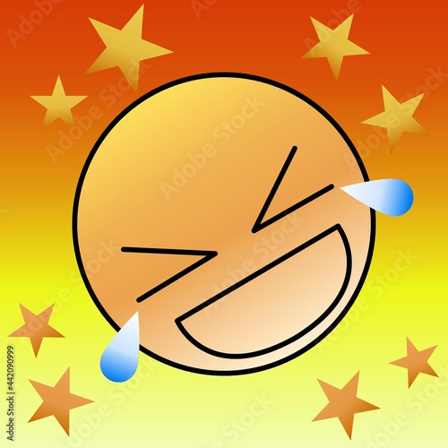 Happy face in orange with star 02