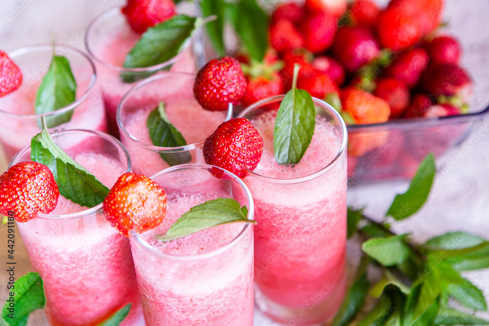 Strawberry smoothie with fresh berries with meant Strawberry smoothie with fresh berries with meant