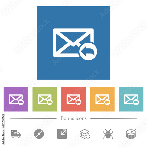 Reply mail flat white icons in square backgrounds