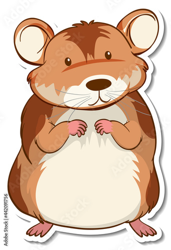 A sticker template with a hamster cartoon character isolated