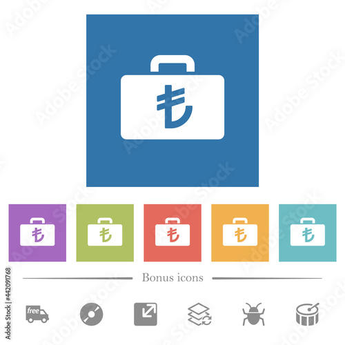 Turkish Lira bag flat white icons in square backgrounds