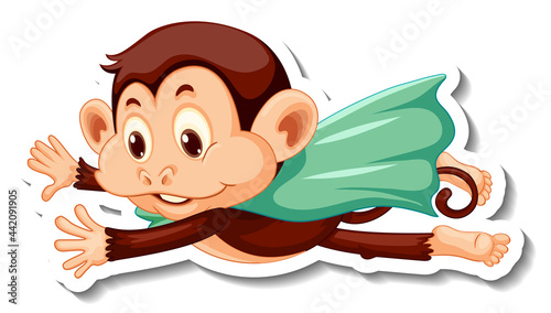 Sticker template with a super hero monkey on white background