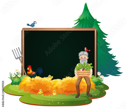 Empty banner template in the farm scene isolated on white background