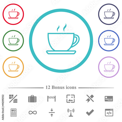 Cup of coffee outline flat color icons in circle shape outlines
